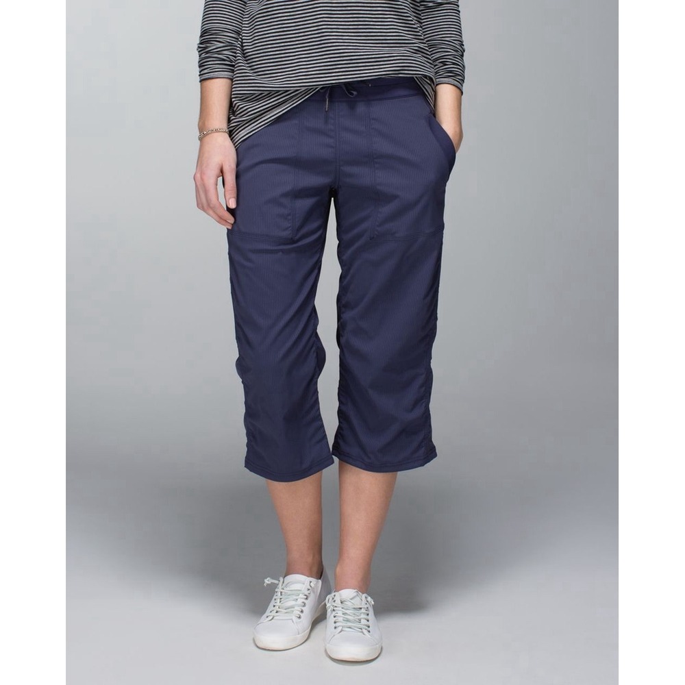 Lululemon Studio Crop Pants Cadet Blue Stretch Elastic Drawstring Gym Yoga 6